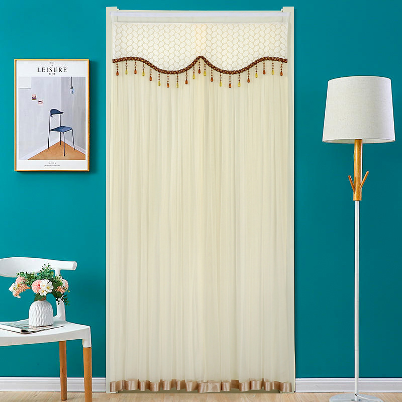 Spring New style lace door curtain with lining bedroom balcony partition blocking curtain punch-free self-adhesive long curtain household simple Spring New style lace door curtain with lining bedroom balcony partition blocking curtain punch-free self-adhesive long curtain household simple