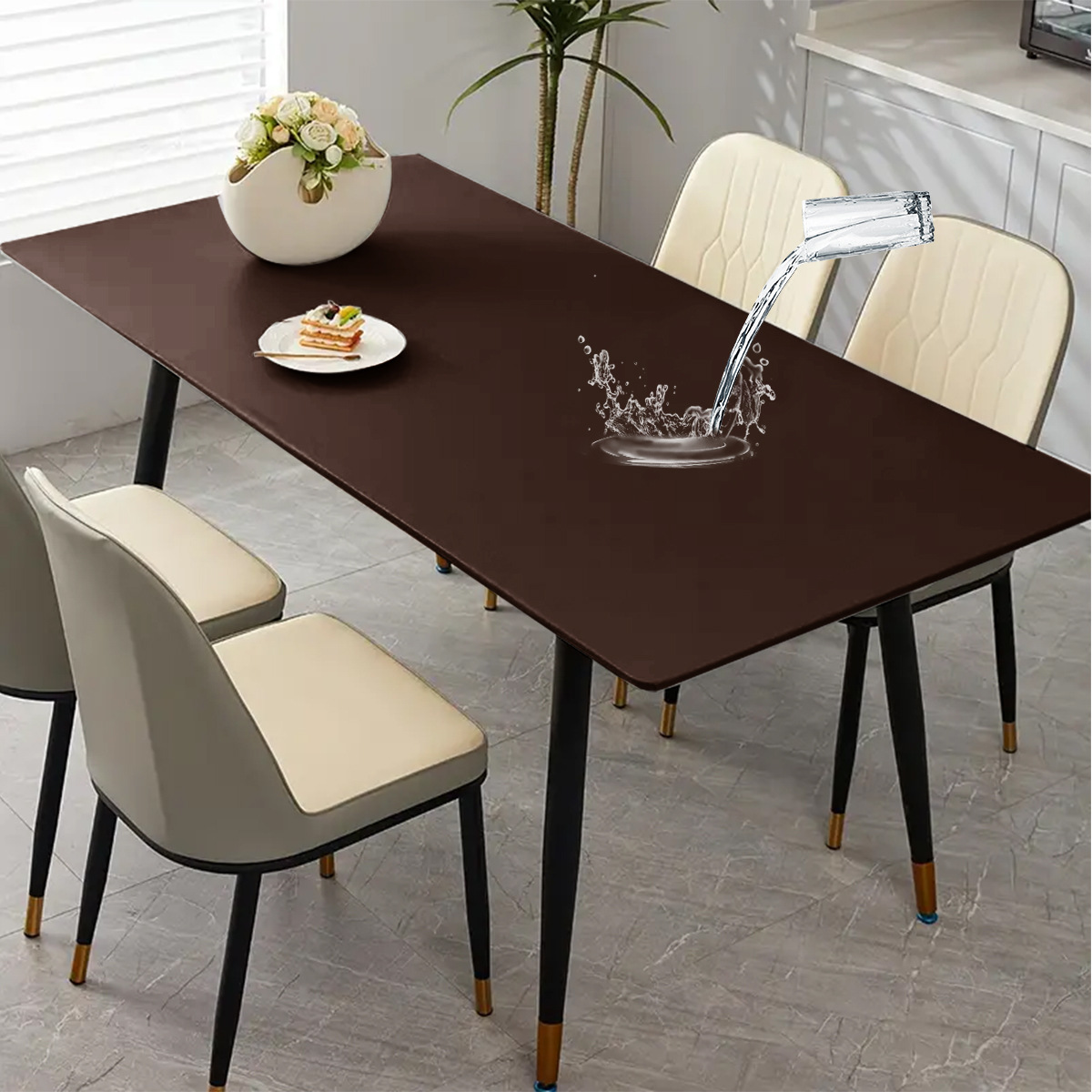 Moderno simple PU impermeable a prueba de agua a prueba de aceite cubierta de mesa de color sólido elástico antideslizante toal de mesa de comedor doméstico transfronterizo toal de mesa TEMU