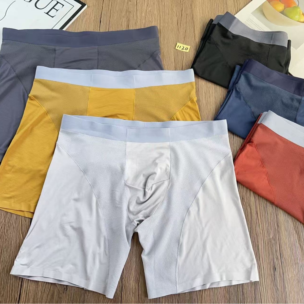 1120 # Free Shipping for First-Hand Goods, Modal Breathable Mesh Anti-Wear Leg Men's Extended Boxer Briefs