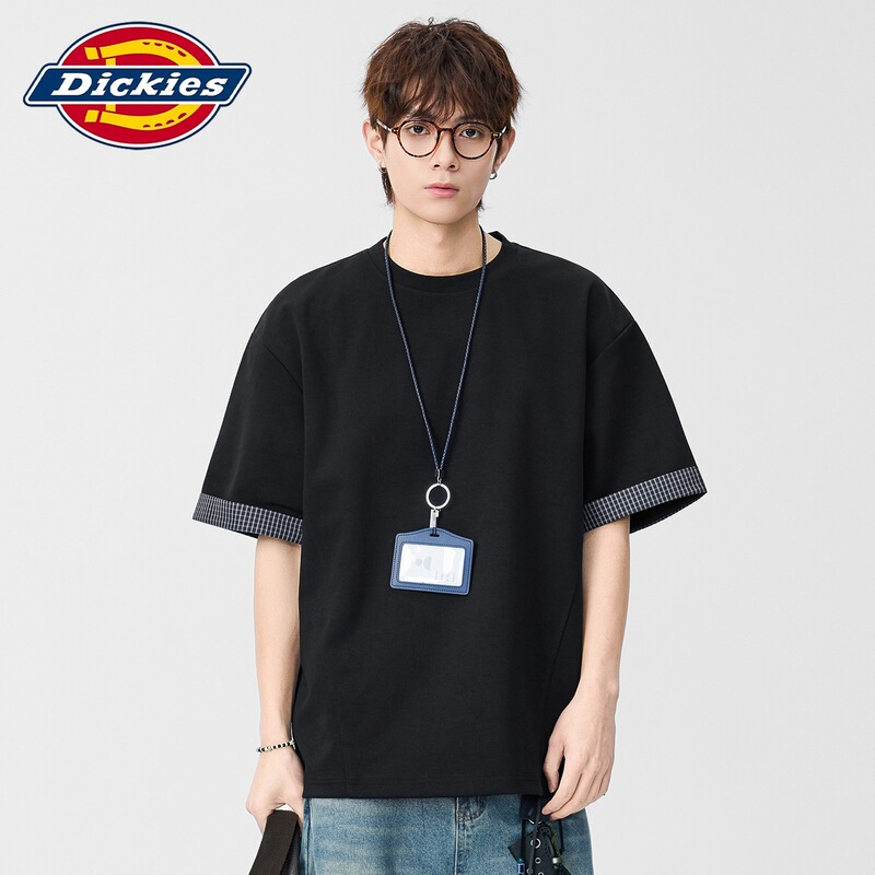 Dickies Special Edition Japanese Retro Short-Sleeve T-Shirt for Men, Summer Round Neck Loose Fit Five-Quarter Sleeve Versatile T-Shirt