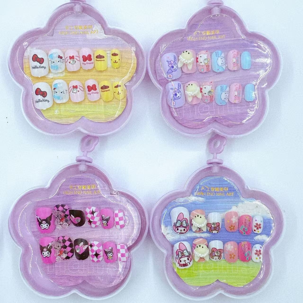 Juguetes para niños de manicura para usar uñas pegatinas de uñas hechas a mano para niñas pequeñas pegatinas de uñas largas y cortas desmontables productos terminados al por mayor