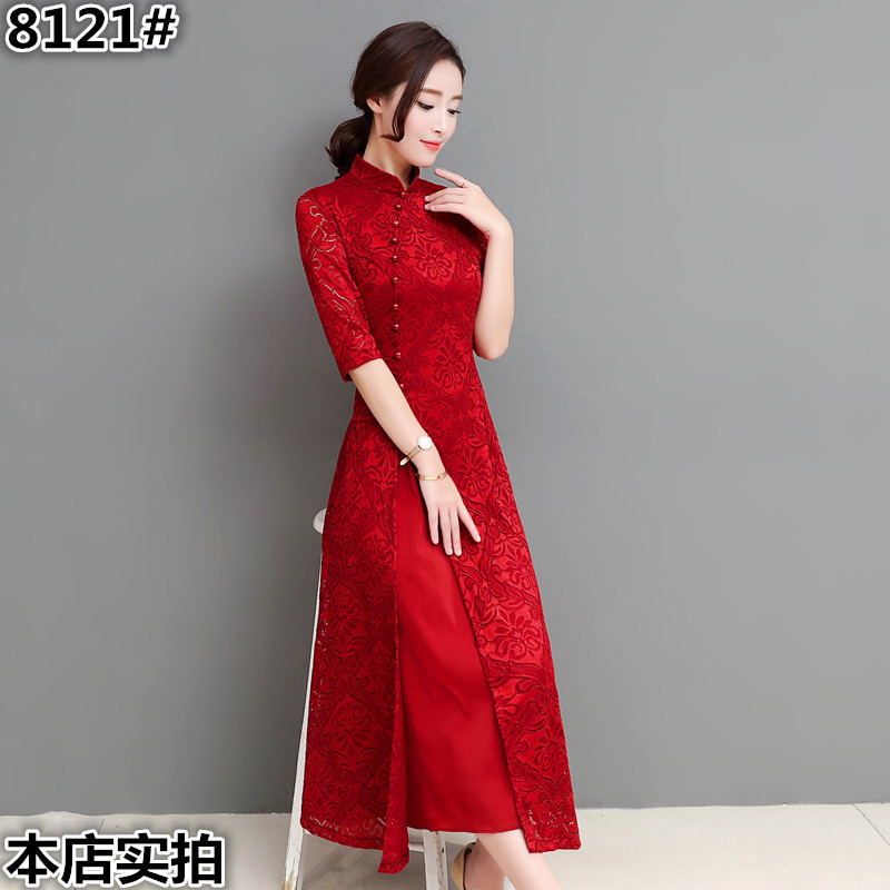 Long Girl Lace Cheongsam Dress Spring and Autumn New Daily Improved Elegant Lady Long Sleeve Cheongsam Long Girl Lace Cheongsam Dress Spring and Autumn New Daily Improved Elegant Lady Long Sleeve Cheongsam