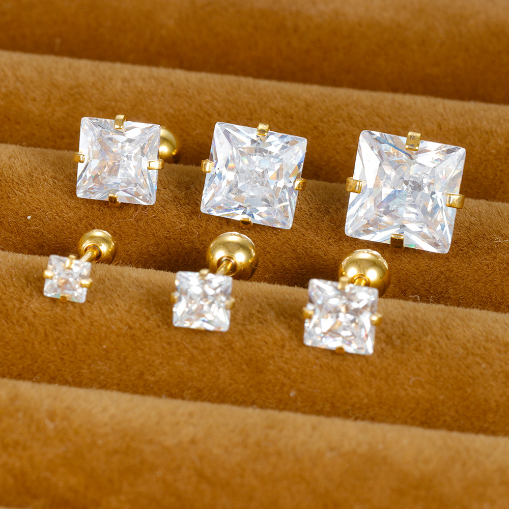 5g Weight straight barbell Piercing needle type Zircon Inlay Material Ear Studs Classification 1 Piece Quantity Daily, Street Occasion Stainless Steel Material Square Pattern Women's Gender Plating, Inlay Design Simple Style Style 1 Piece Simple Style Square Plating Inlay Stainless Steel Zircon Ear Studs 2
