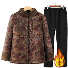 奶奶棉袄加绒加厚中老年人冬装女妈妈棉衣短款老太太棉服外套冬季