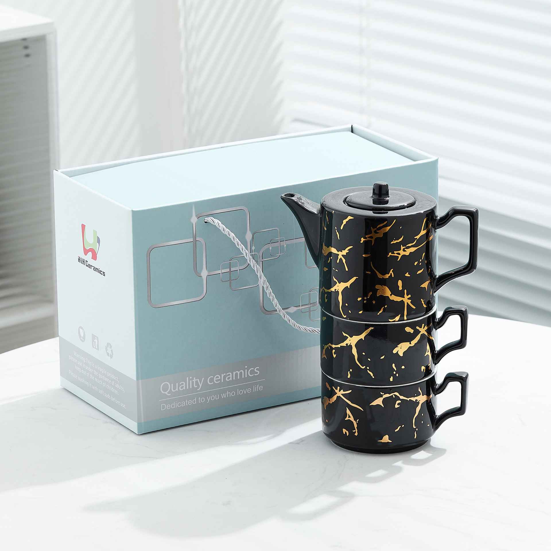 Oro marbling flor juego de té Nordic ins juego de té traje Luz de lujo tarde juego de té caja de regalo embalaje