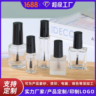 定制圆形透明玻璃指甲油瓶蒙砂四方盖化妆品毛刷瓶厚底美甲油瓶
