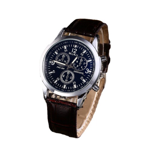 Hot selling three-eye blue light glass belt men's watch, gift watch for men, quartz watch manufacturer wholesale