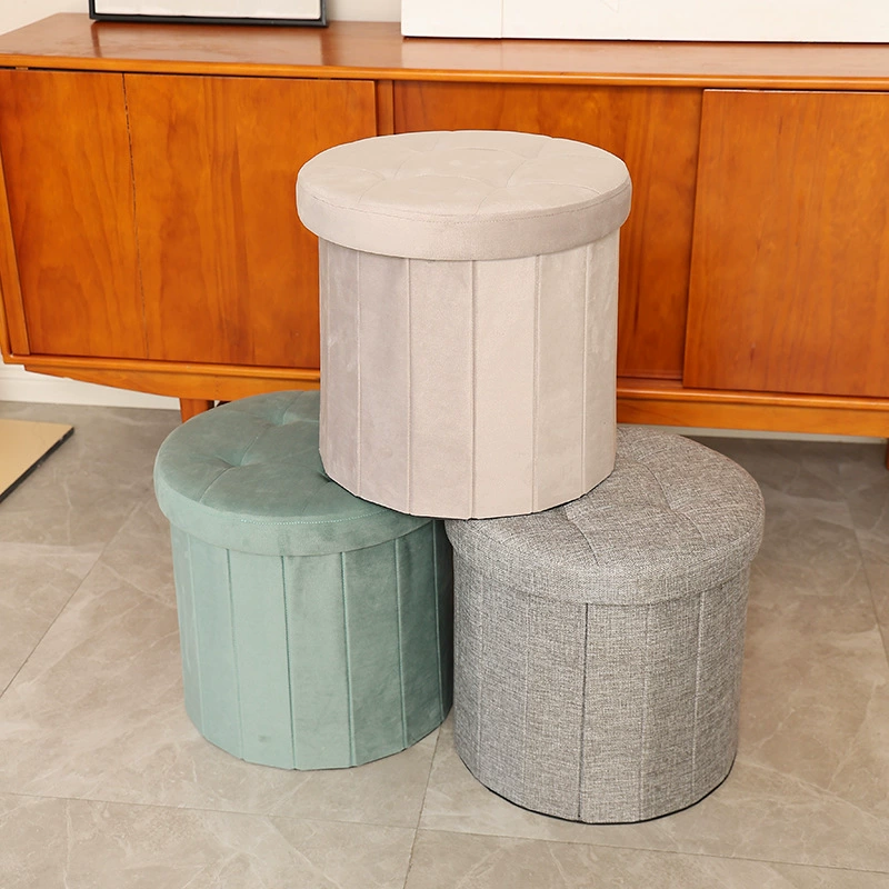 Многофункциональный круглый складной табурет для хранения из льна, табурет для хранения разных вещей, табурет для дивана в гостиной, креативный домашний табурет для смены обуви