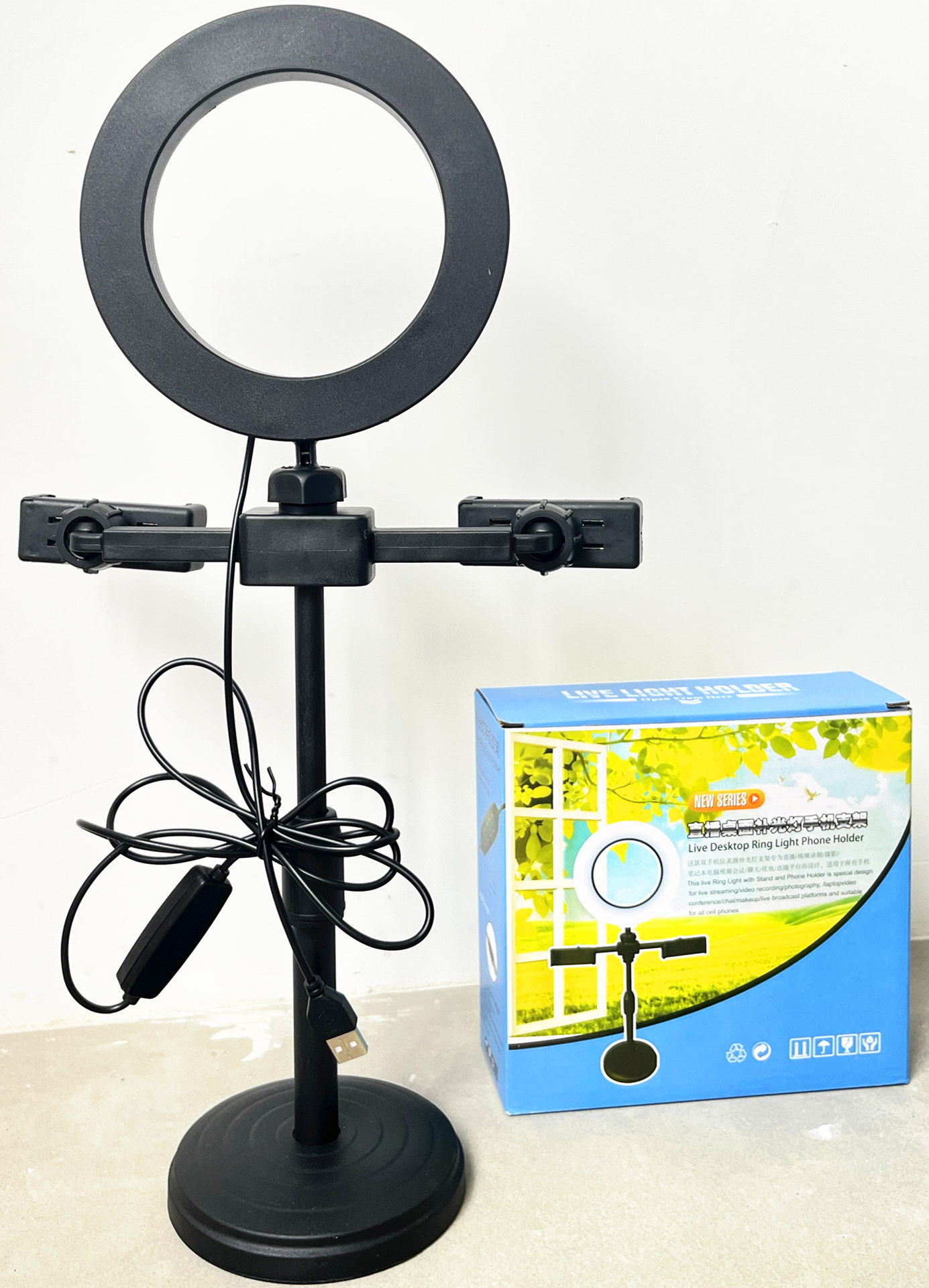 Factory Direct Supply 6-inch 16CM Three-Color Beauty Ring Light Dual Phone Live Streaming Computer Host Desktop Circular Stand