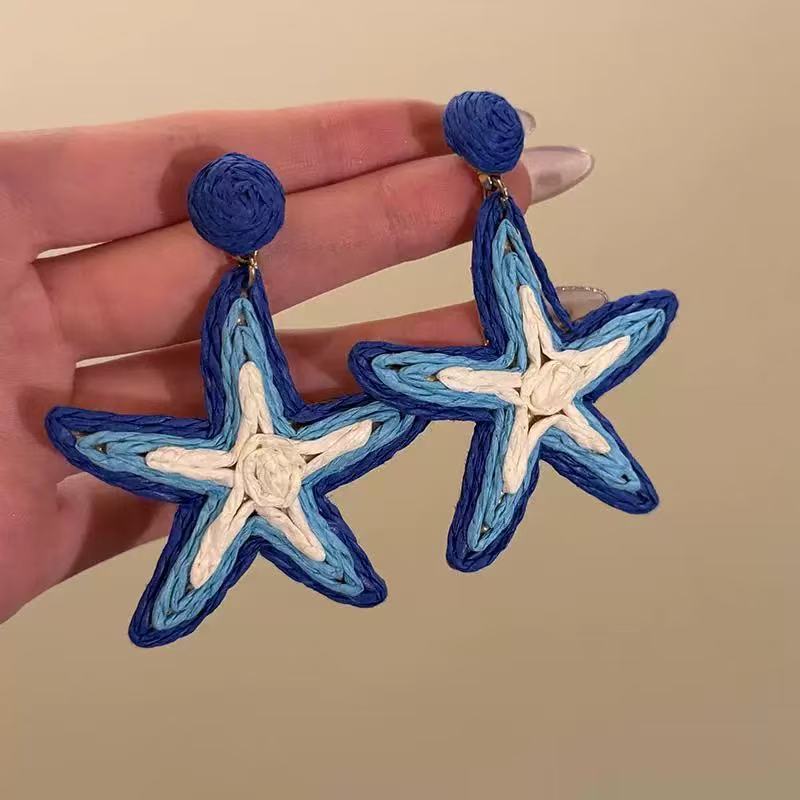 Pendientes de borla de cuentas de arroz de flor de gasa de aguja de plata Pendientes de todo fósforo de estilo de vacaciones Pendientes frescos y dulces para mujer