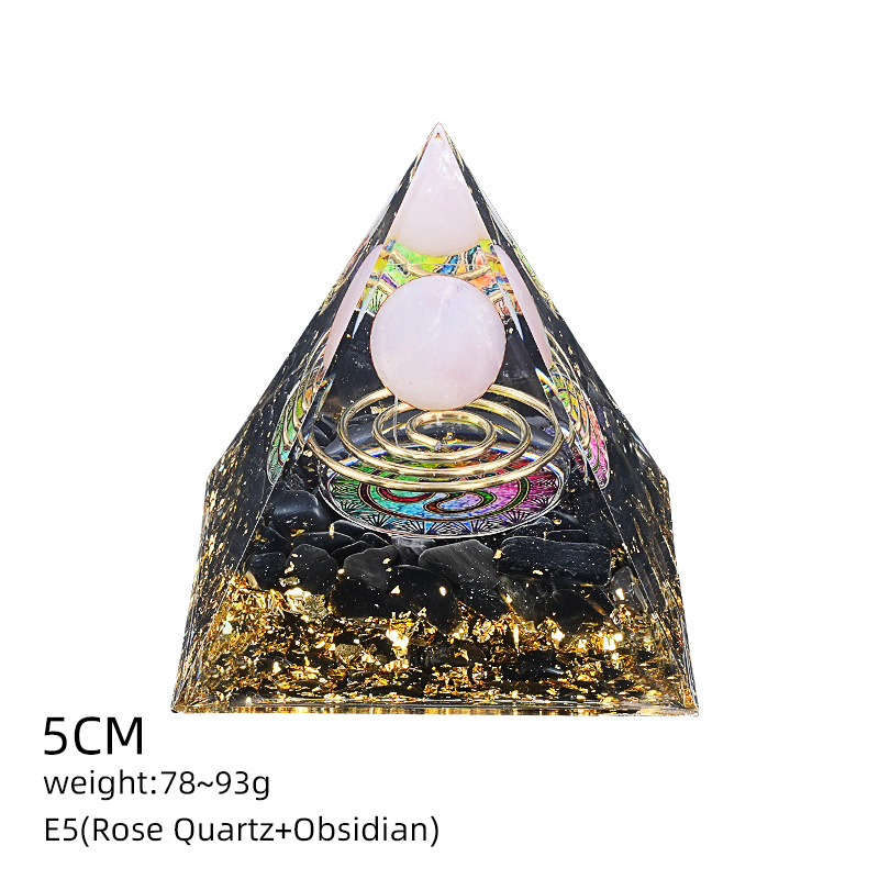 E5粉晶+线圈+黑曜（5cm金字塔）