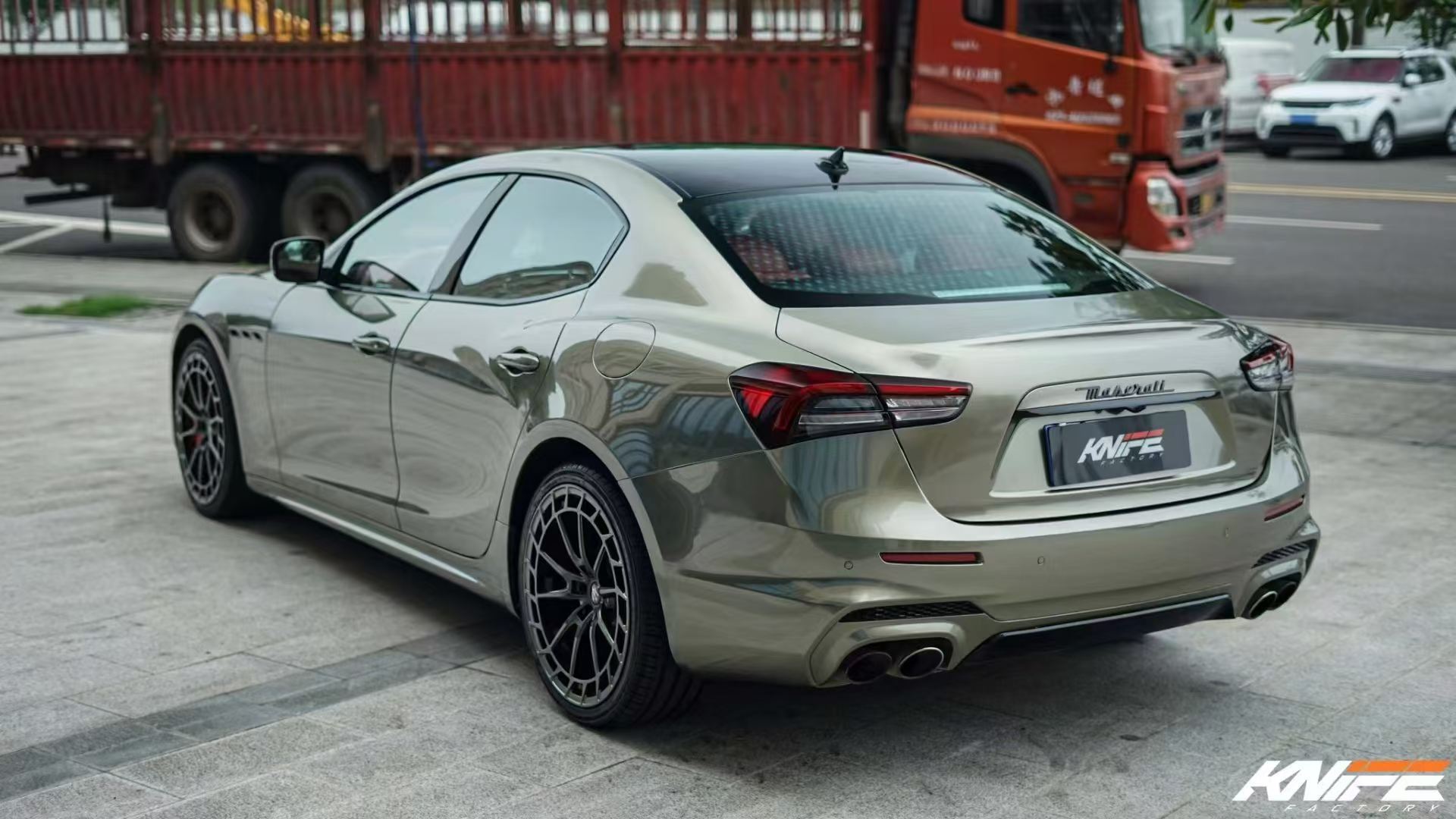 Maserati Ghibli Modified with Trofeo New Front Face Kit, Led Headlights, Tail Light Assembly, and Body Surround