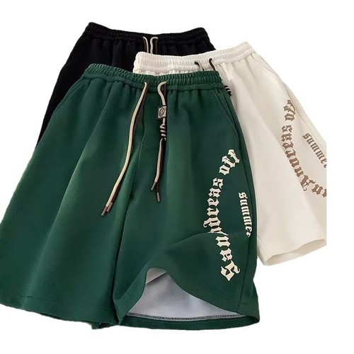 American Street Print Casual Shorts for Men, Summer, Niche Design Brand, Straight Leg Wide Leg Sports Five-Finger Shorts