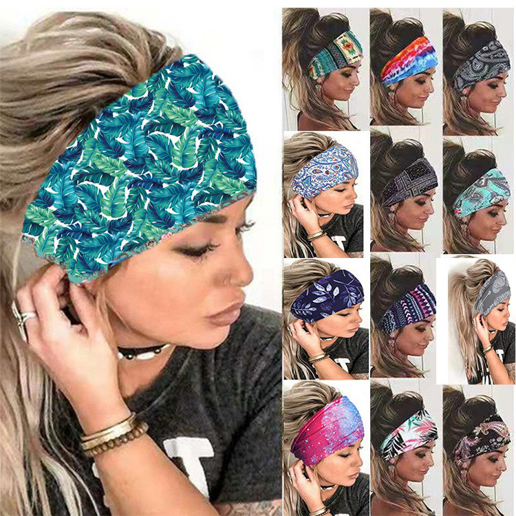 Yoga headband 2024 women's summer new style cross-border manufacturer direct approval fashion printed sports wide bandana