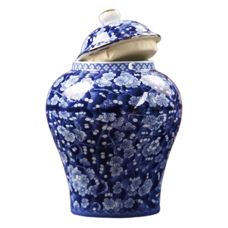 Tarro de té de cerámica hogar sellado tarro de té a granel embalaje vintage azul y blanco porcelana general frasco de regalo en caja al por mayor