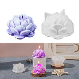 立体莲花蜡烛模具花朵花卉镜面香薰石膏莲花摆件diy滴胶硅胶模具