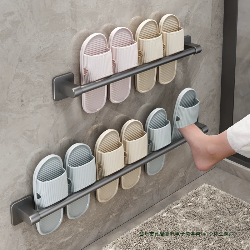 Настенная полка для тапочек в ванную, органайзер для обуви без сверления, настенная сушилка для туалетных принадлежностей.