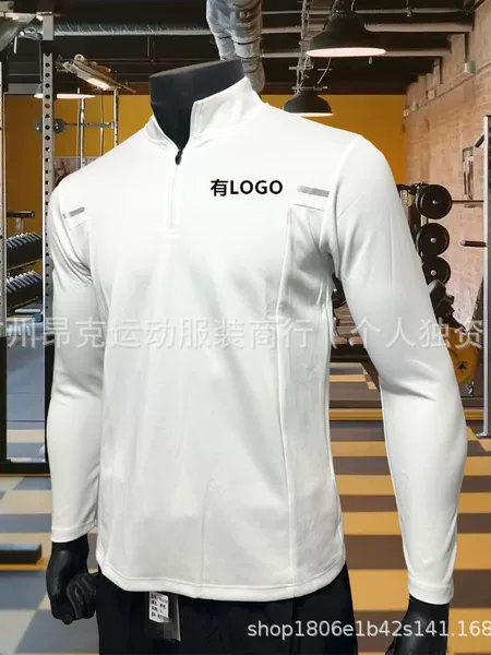 Brand-name men's half-zip, stand-up collar, quick-drying, breathable long-sleeve athletic sweatshirt for spring and autumn, suitable for fitness and running