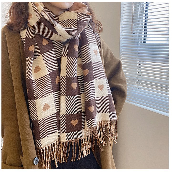 Otoño e invierno nueva Cachemira de doble cara amor bufanda a cuadros Corea del Sur borla cálido chal grande bufanda pareja a juego