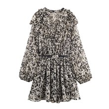 PB&ZA女装2025年秋季新款优雅风配腰带修身印花迷你连衣裙5029199