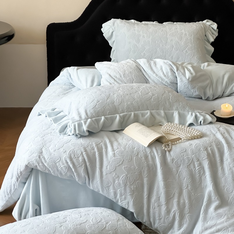 冬用厚手マット無地立体彫刻ミルクベルベット4点セットベッドシーツ寝具