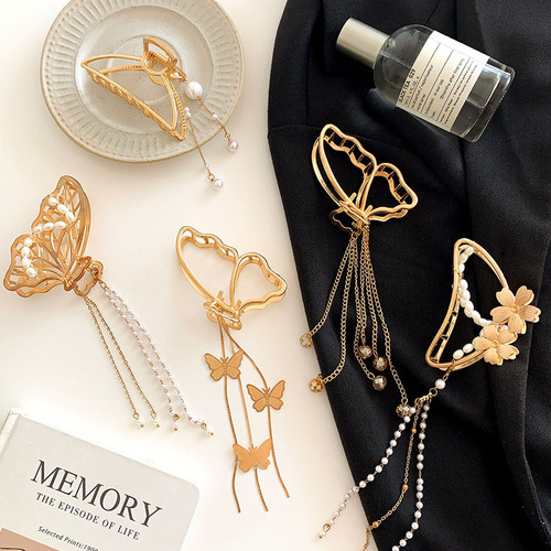 French metal claw clip with butterfly tassel hairpin, online hair clip, back of head bun shark clip, hair hair accessory