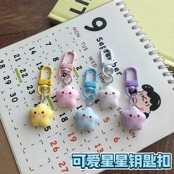 Cute Colorful Star Baby Keychain Ins Girl Heart Pendant Student Bag Hanging Ornaments Girlfriend Gift Accessories