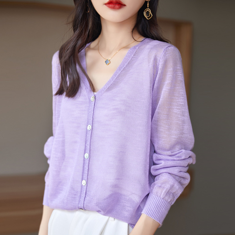 Slub Linen Knitted Cardigan Women's Thin Ice Silk Linen Coat Sun Protection Coat Summer Loose Outer Shawl Air-conditioning Shirt