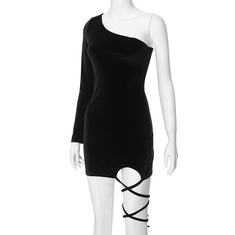 Solid Color Shoulder Strap Adult Lady like Woman Sexy Sheath Slim Fit Slimming Short Women Dress