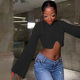 2022 Autumn and Winter Sweater Solid Color Women's Casual Simple Long-sleeved Round Neck Classic Tight Irregular Navel Mid-waist Women's Clothing