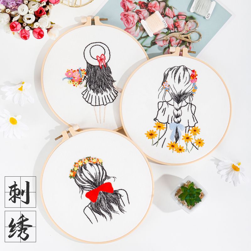 Nuevo original DIY material bordado hecho a mano Paquete Europeo simple sketch Girl back figura traje de costura inglés