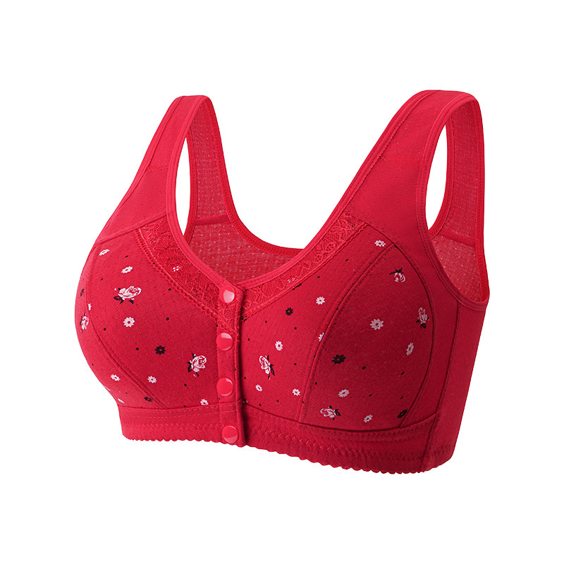 Wireless bra Large size vest Comfortable lingerie Middle-aged and elderly women Lace bra Ultra-thin style Mom front buckle