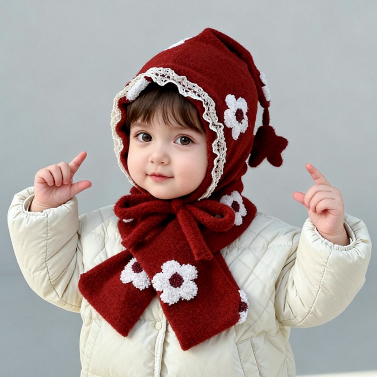 Sombreros para bebés bufandas set otoño y invierno engrosado calentamiento para niños gorras de punto gorras rojas para niñas gorras de hadas gorras protectoras de orejas image 1