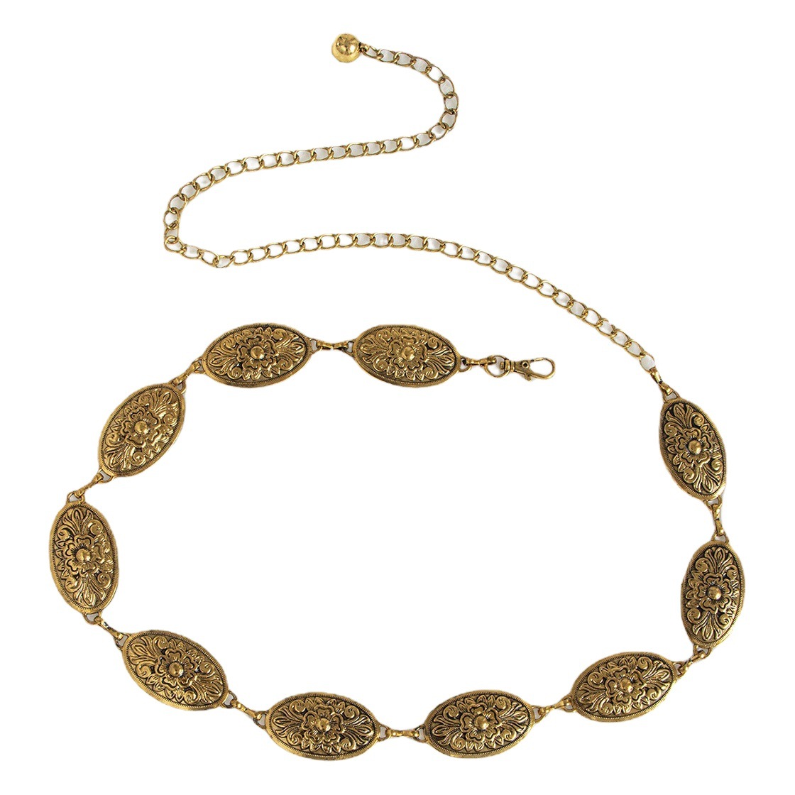 Nuevo estilo tallado de metal vintage Cadena de la cintura de las mujeres de plata antigua bronce estilo occidental en relieve aleación transfronteriza ventas nacionales en stock