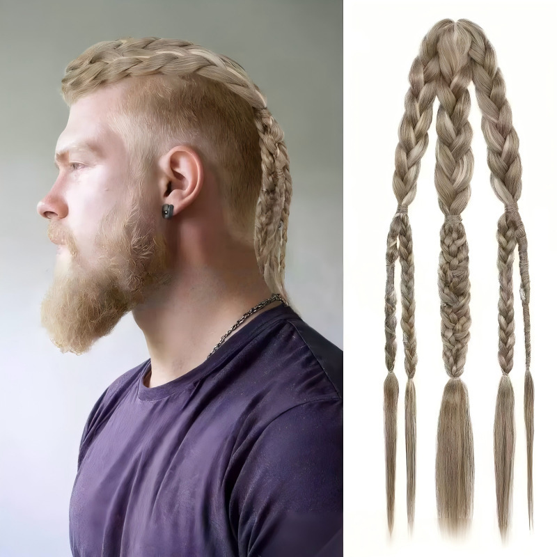 Cross-Border Hot-Selling Viking Men's Dreadlock Wig Extensions 24inch Handmade Braided Hair Clip-On Ponytail Wigs Wholesale Cross-Border Hot-Selling Viking Men's Dreadlock Wig Extensions 24inch Handmade Braided Hair Clip-On Ponytail Wigs Wholesale