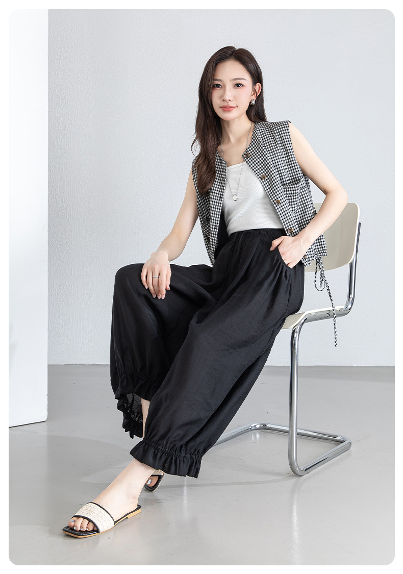 Quần culottes nữ ống rộng cạp chun co giãn, chất liệu Lyocell thoáng mát, dáng hoa tulip che khuyết điểm — màu đen chi tiết 26