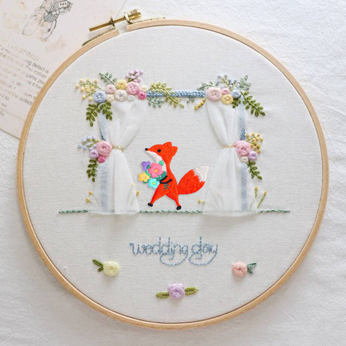 Ali Proposal Cute Fox Flower Embroidery Cloth Clothes Repair Bag Decoration DIY Patches Wholesale
