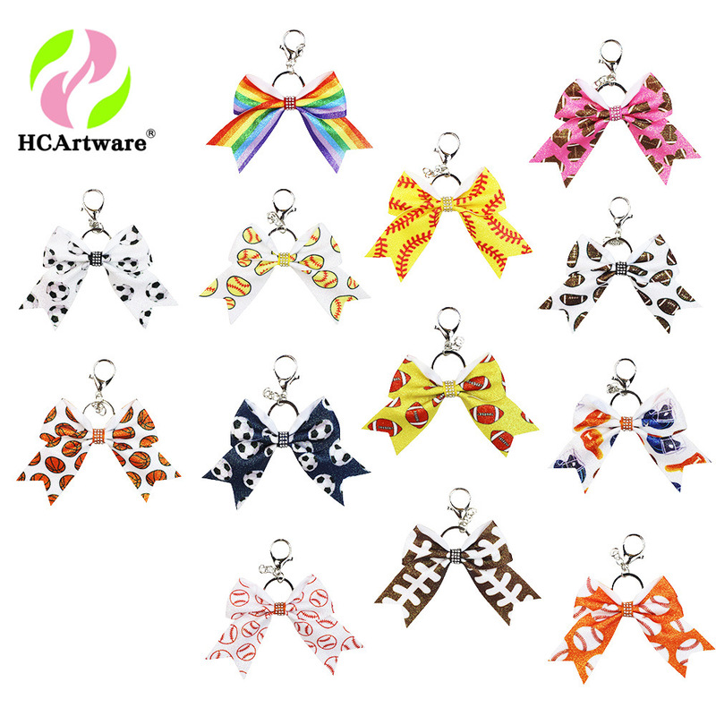 Haochuan 518 book backpack pendant onion powder shiny bow key chain rainbow football football children's jewelry