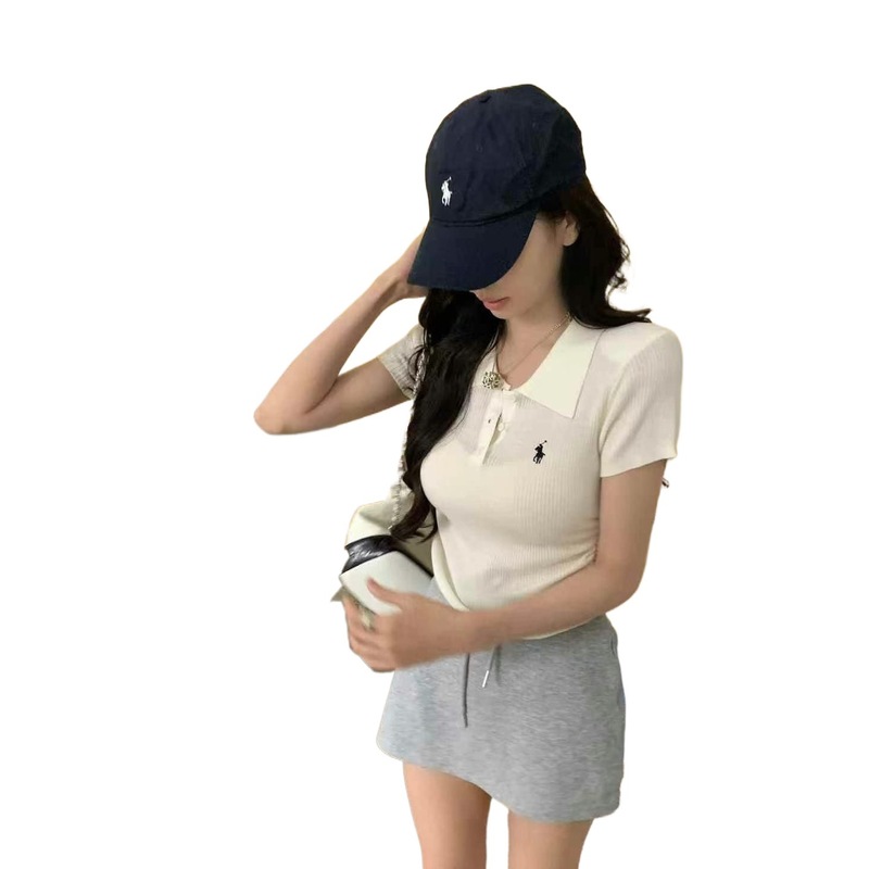 夏季新款韩版时尚百搭翻领短袖针织衫女修身显瘦辣妹上衣潮ins潮|undefined
