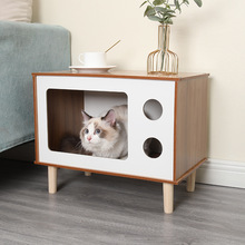 创意造型宠物木窝实木猫窝宠物猫床头柜一体实木宠物猫猫窝