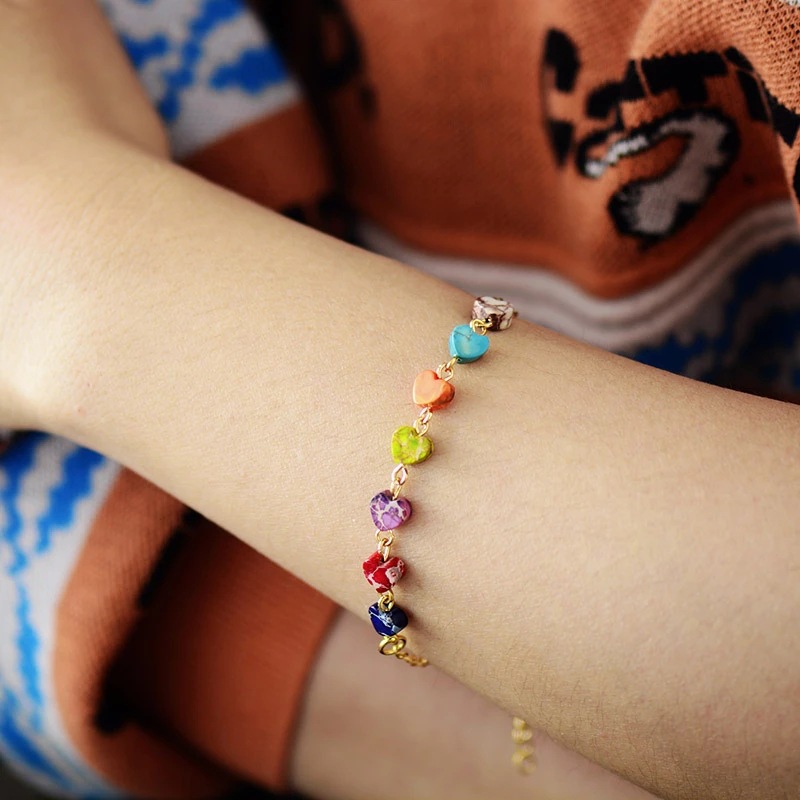 Beaded Design Fashion Heart Shape Emperor Stone Titanium Steel Beaded Bracelets 1 Piece