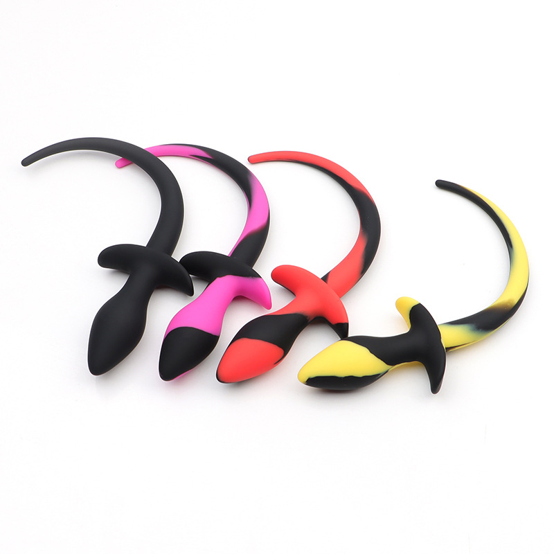 Silicone Dog-Tail Anal Plug Beads, 37 g Rose Red Flirting Prop — detail image 5