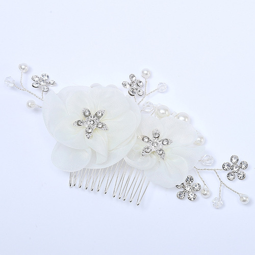 Pearl crystal comb bridal Xiuhe headdress rhinestone silk flower chiffon flower headdress antique Hanfu hair accessories wholesale