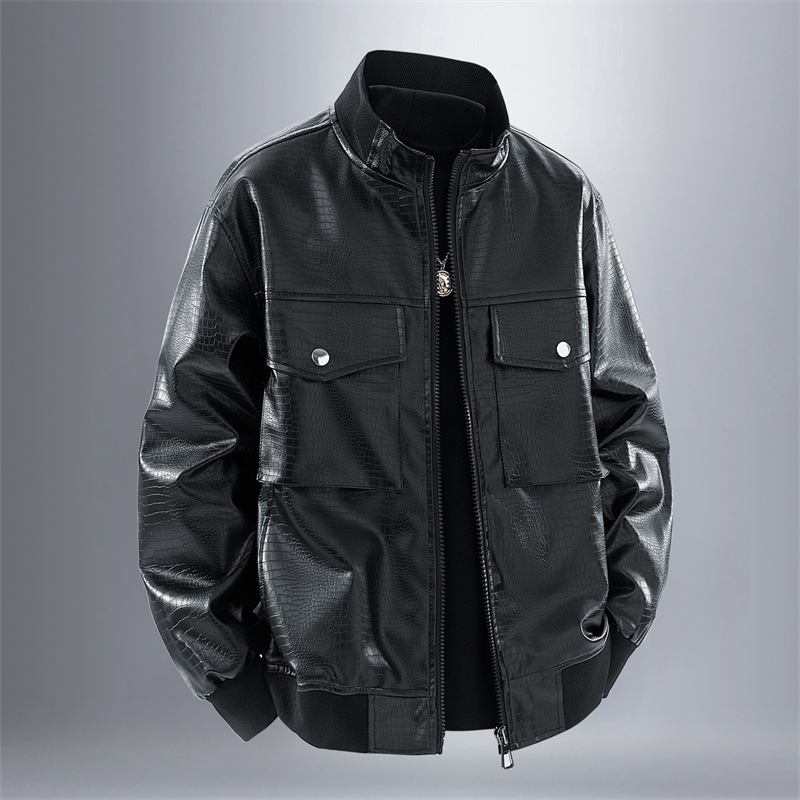Spring And Autumn New Stand-up Collar New Locomotive Leather Jacket Casual Jacket_voghion.com