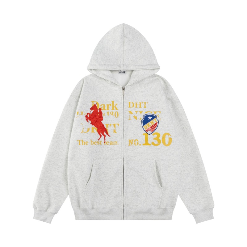 纵驰衣社美式复古设计感字母刺绣印花秋季连帽卫衣男宽松百搭外套|undefined
