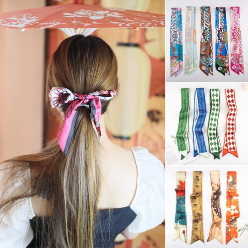 Wholesale of popular scarf, versatile tie bag, tie hair, letter retro long strip flowing ribbon, hand gift ribbon hair accessory hair band 