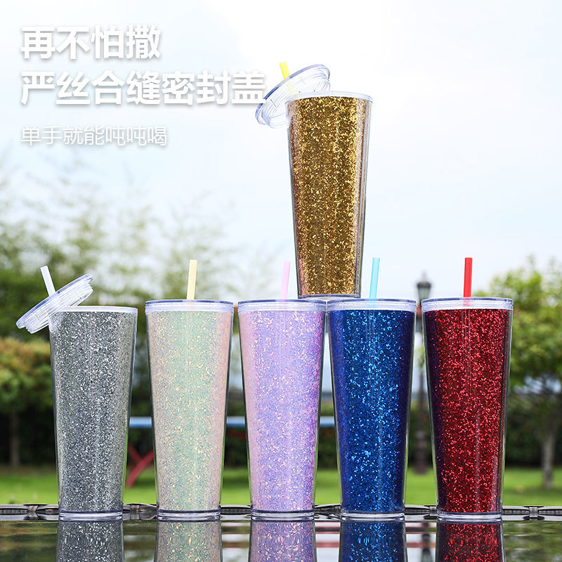 Nueva taza de paja de papel de cebolla dorada de 750ml de gran capacidad de moda creativa de doble capa de regalo transparente simple taza de agua