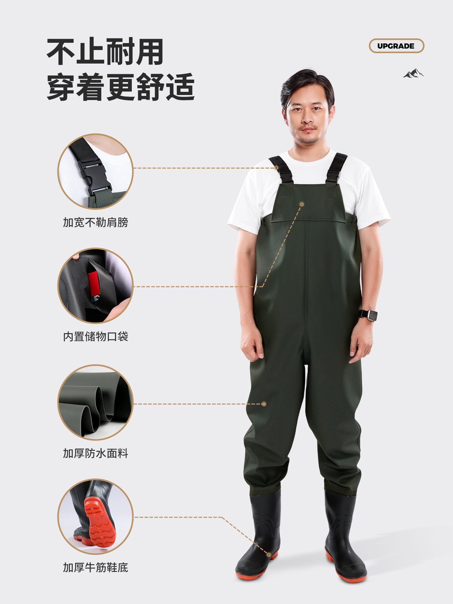 Waterproof one-piece wading pants for men, thickened half-body suit for adult fishing, wading pants with water shoes for catching fish