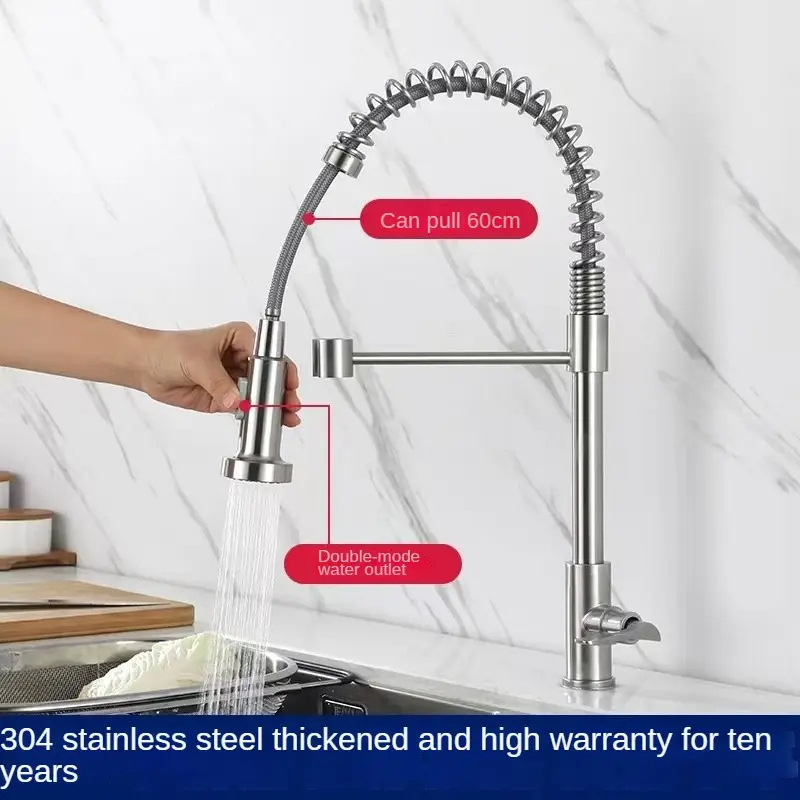 Cross-border 304 stainless steel vegetable washing basin single rod drop-down nozzle Black brushed single cold spring kitchen faucet