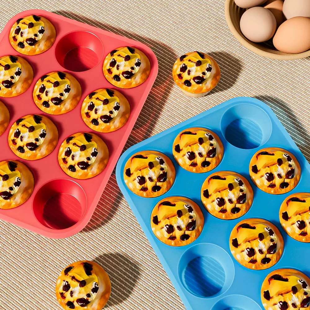 包铁12孔硅胶烘焙模具蛋糕模家用烤盘烤箱加厚蛋挞耐高温果冻模